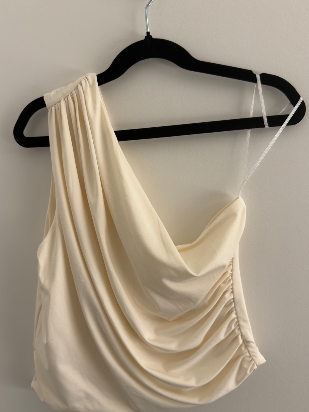 H&M Cream One-Shoulder Draped Ruched Top Size S